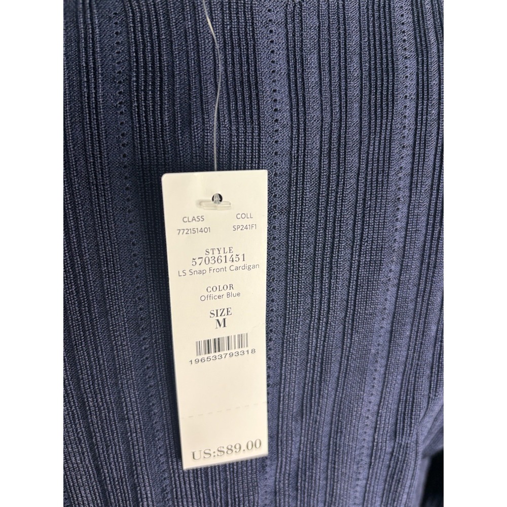 White House Black Market WHBM Womens M Snap Front Cardigan Sweater Stretchy Navy - Picture 5 of 8